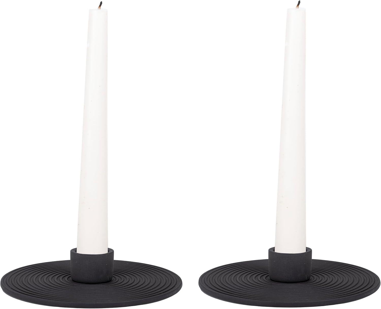 Elanze Designs Ribbed Ceramic , Mantle Decorations, Dining Table Centerpiece, Artisan, Candlestick Holder for Tapered Candles, Pack of 2, Black