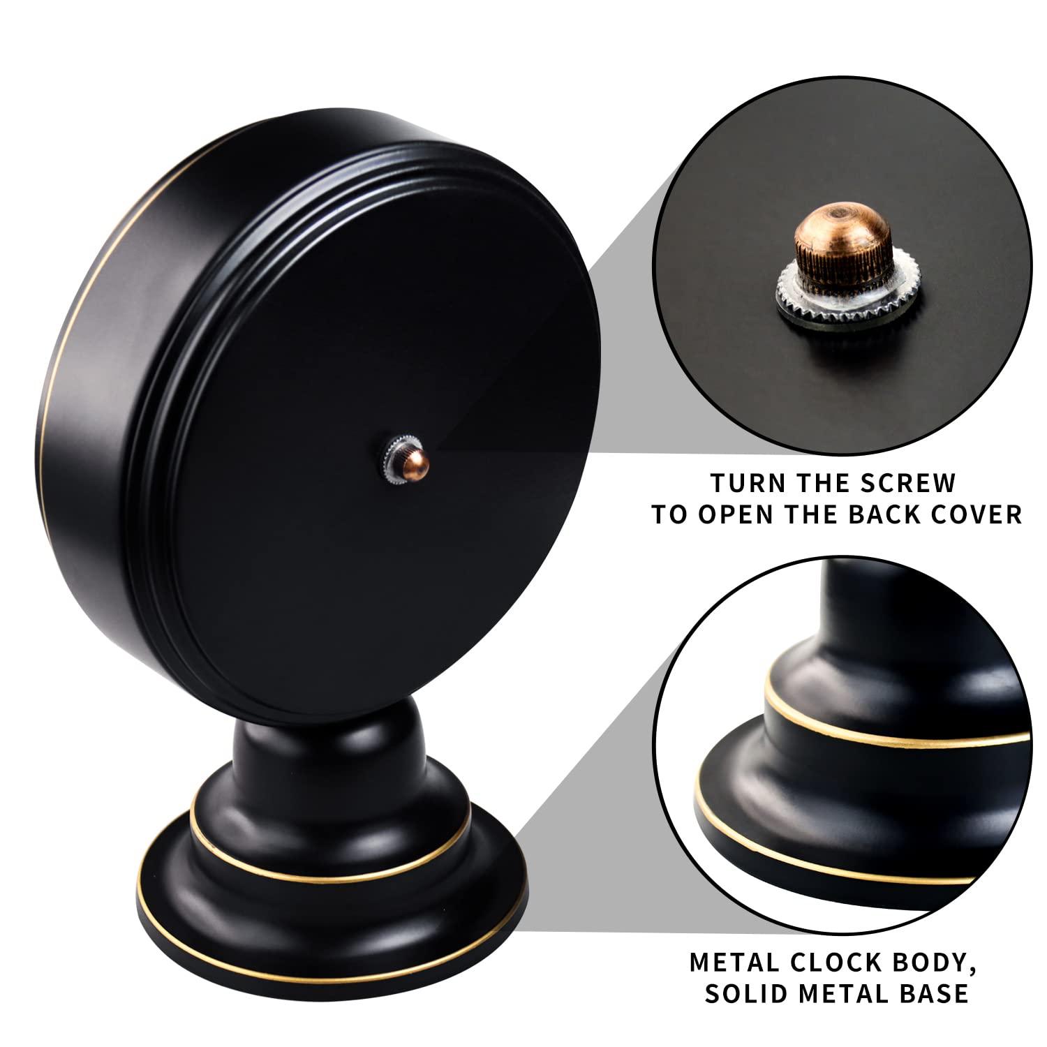Mid Century Modern Desk Clock for Bedroom Kitchen Vintage Table Clock Mantel Desktop Farmhouse Tabletop Metal Clock for Office Living Room Silent Decor Battery Operated Black Clock