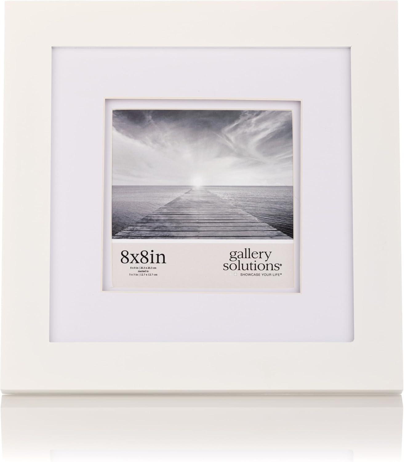 Gallery Solutions 8"x8" Flat White Tabletop Wall Frame with Double White Mat 5"x5" Image: Elegant Display