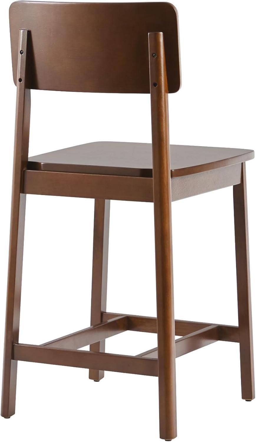 Walker Edison Minimalist Solid Wood Counter Stool, Set of 2, Walnut