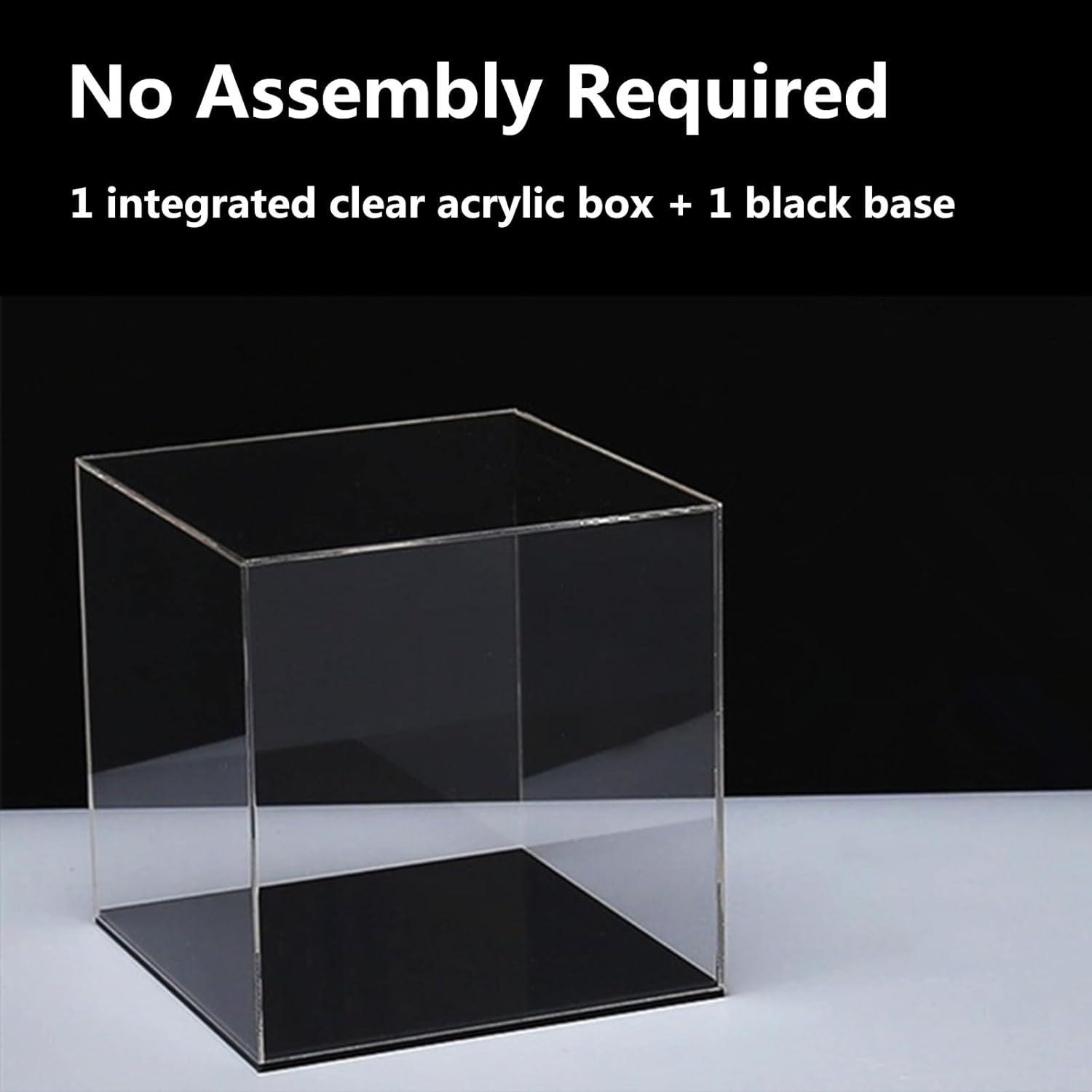 Cliselda Acrylic Display Case with Black Base 5x5x5 inch, Clear Square Acrylic Box Cube Small Storage Containers, Fully Assembled Dustproof Plastic Display Box for Collectibles Action Figures