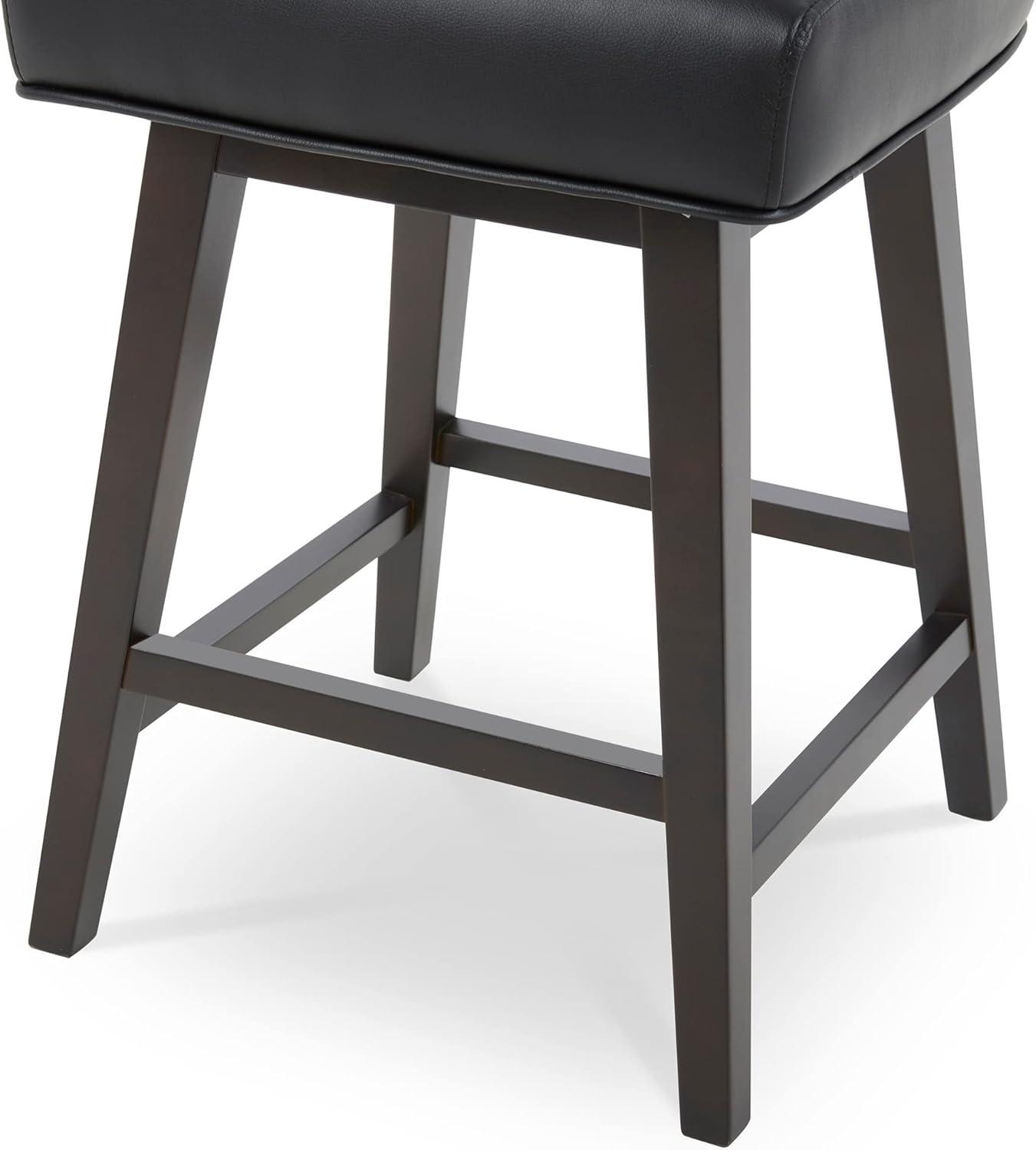 CHITA 26 in Upholstered Swivel Counter Bar Stools with Back&Wood Legs Set of 2, Faux Leather in Black