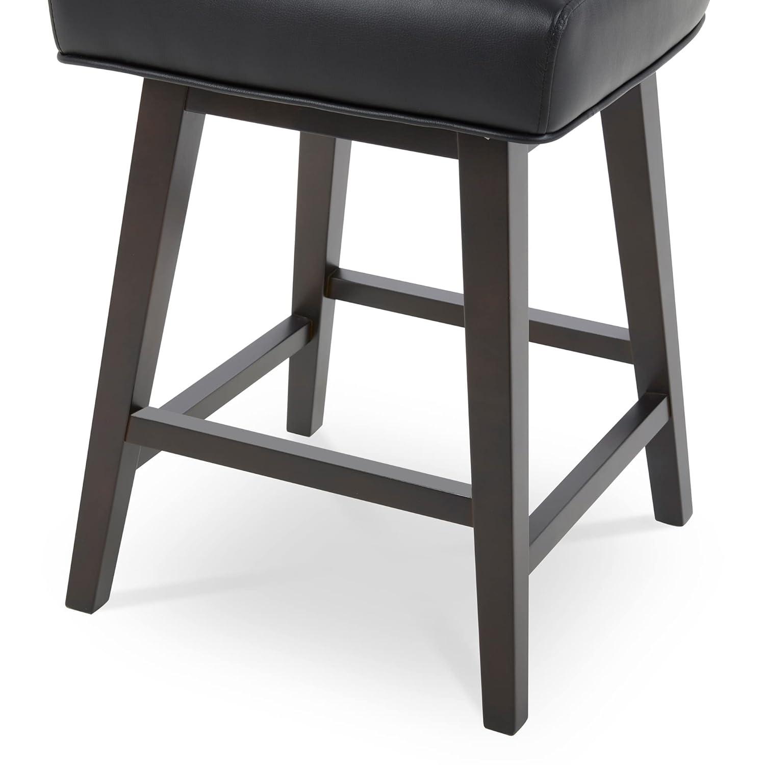 CHITA 26 in Upholstered Swivel Counter Bar Stools with Back&Wood Legs Set of 2, Faux Leather in Black