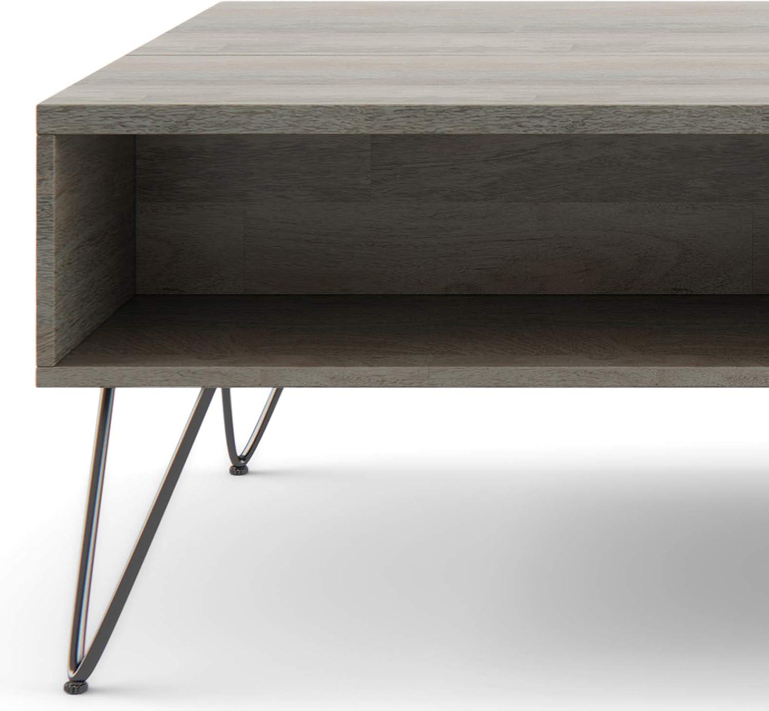 Hunter 48"W Solid Wood Industrial Lift Top Coffee Table with Hidden Storage and Metal Hairpin Legs