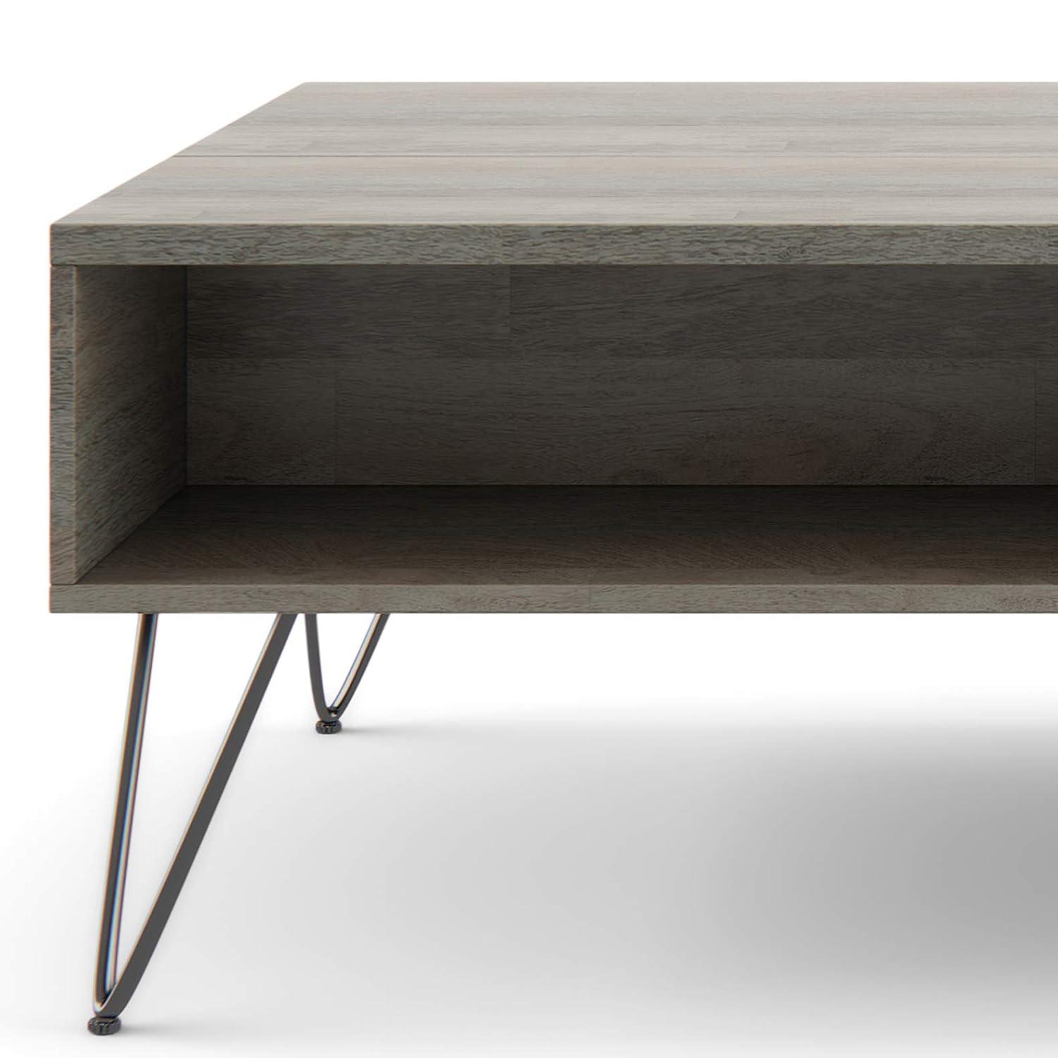 Hunter 48"W Solid Wood Industrial Lift Top Coffee Table with Hidden Storage and Metal Hairpin Legs