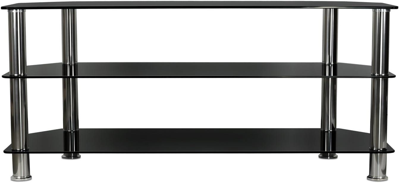 Sleek 60" Black Tempered Glass TV Stand with Tinted Shelves