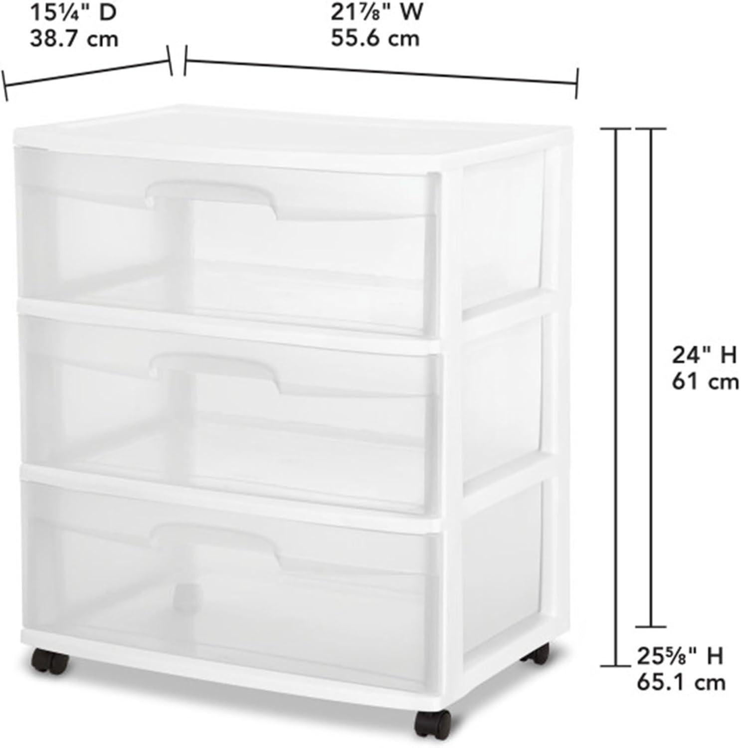 Sterilite Sterilite At Home 3 Drawer Wide Storage Cart Container with Casters (Set of 4)
