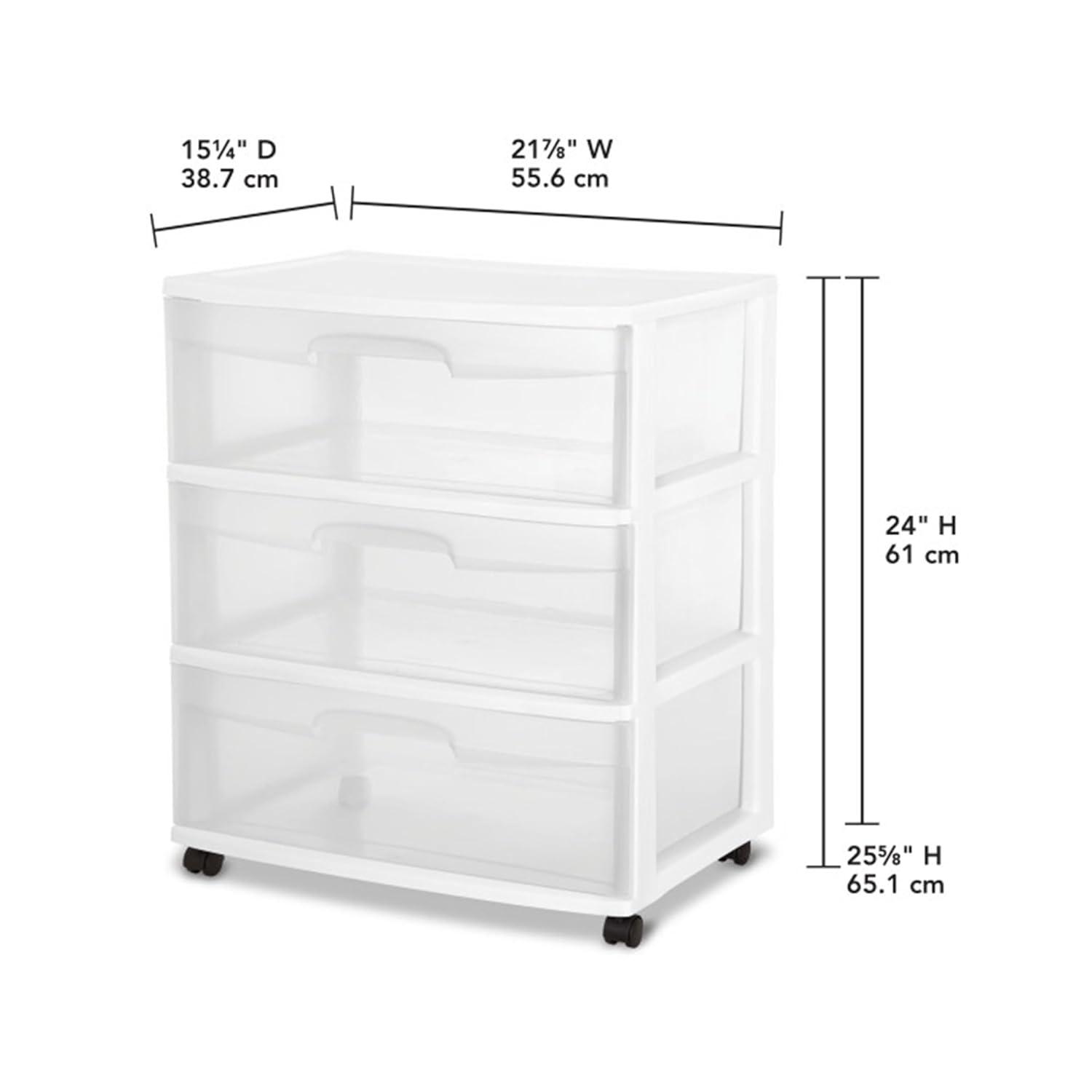 Sterilite Sterilite At Home 3 Drawer Wide Storage Cart Container with Casters (Set of 4)