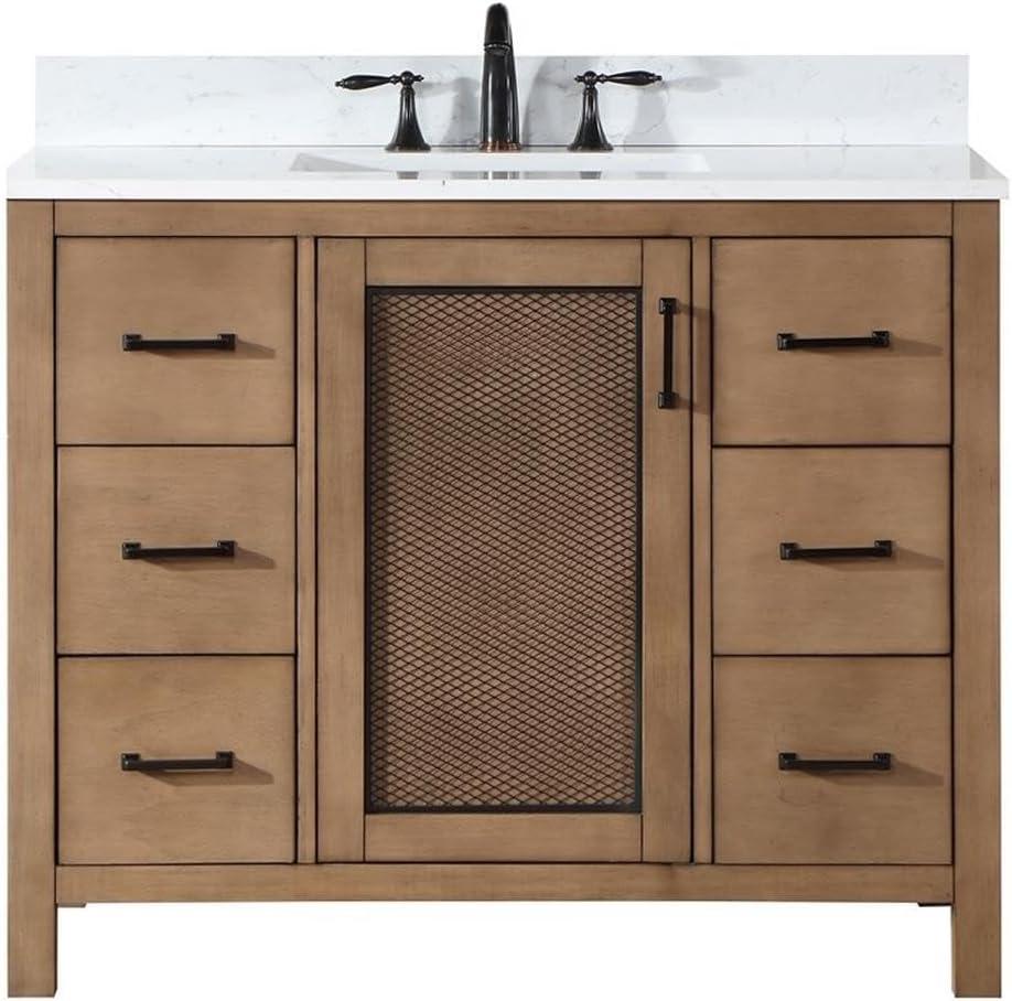 Hadiya 42" Single Bathroom Vanity Set in Brown Pine with Aosta White Composite Stone Countertop without Mirror