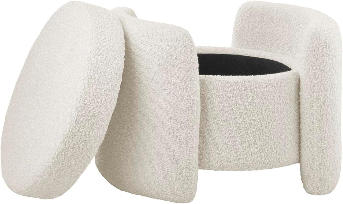 Modway Nebula Modern Boucle Fabric Upholstered Ottoman in Ivory