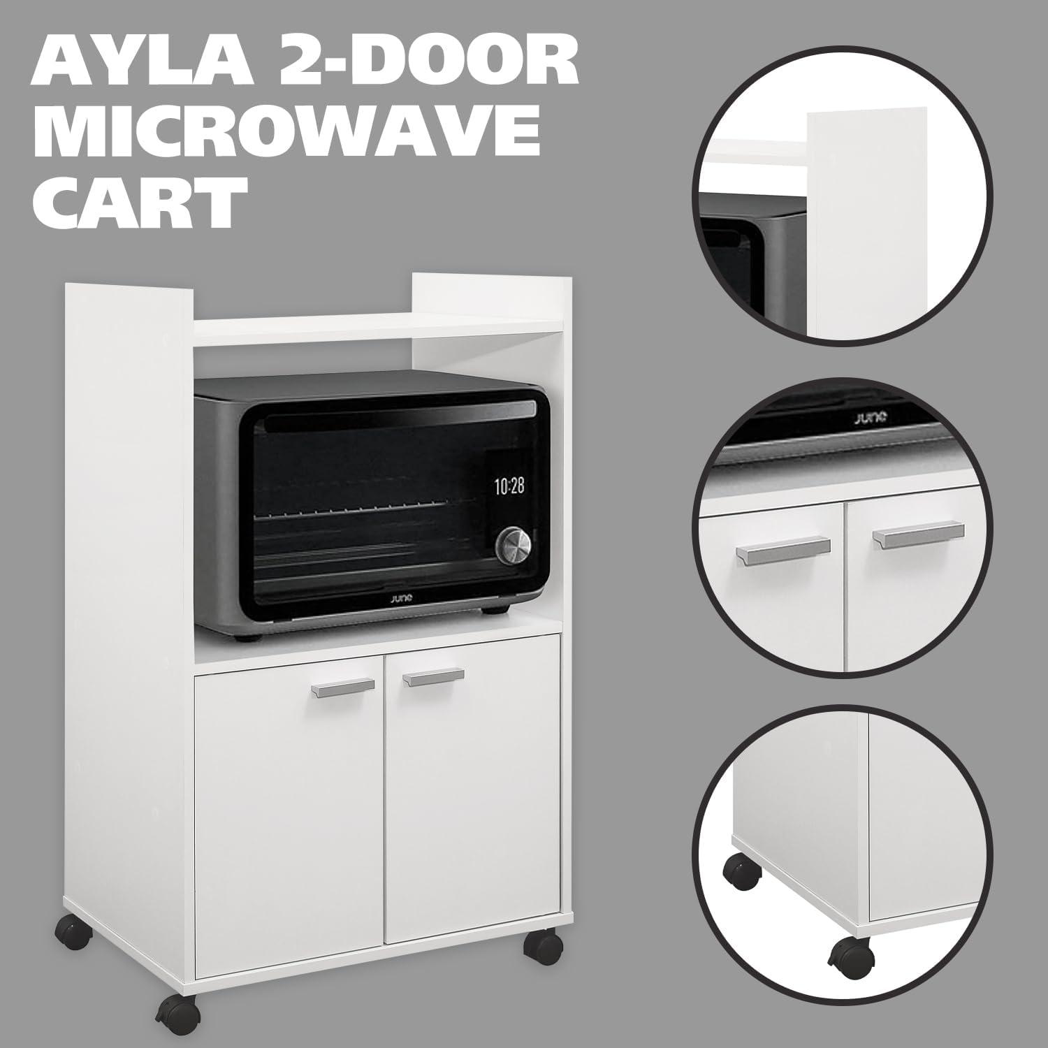 Kings Brand Furniture  Ayla 2-Door Kitchen Microwave Cart with Shelfs for Storage, White