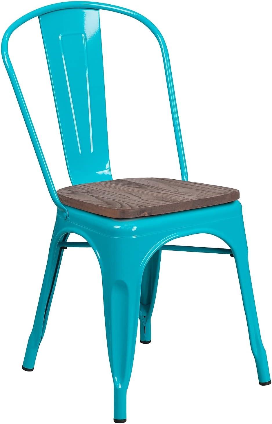 Flash Furniture Metal Stackable Chair with Wood Seat