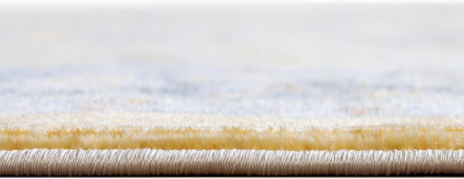 Yellow and Ivory Round Stain-Resistant Area Rug