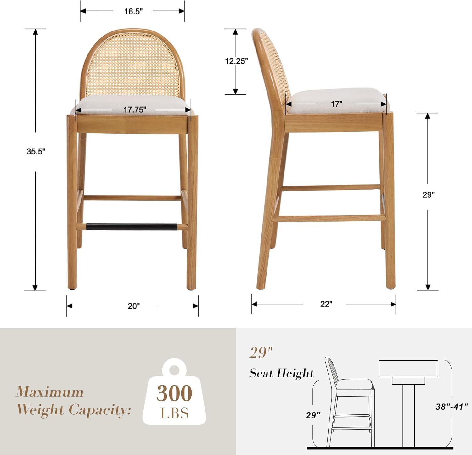 Bayou Breeze Emington Modern Stools with Rattan Backrests and Wood Frame (Set of 2)