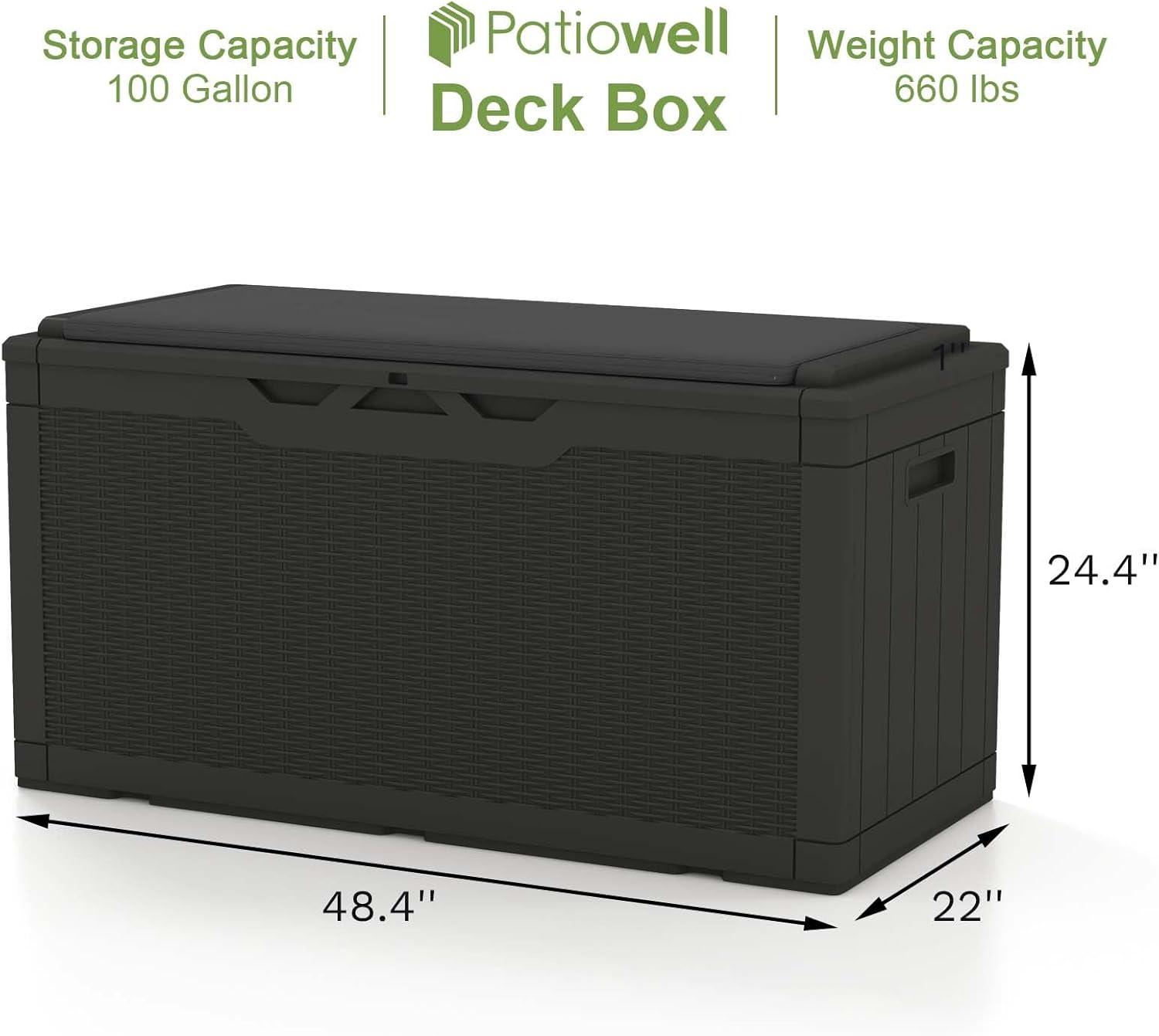 Patiowell 100 Gallons Water Resistant Resin Lockable Deck Box