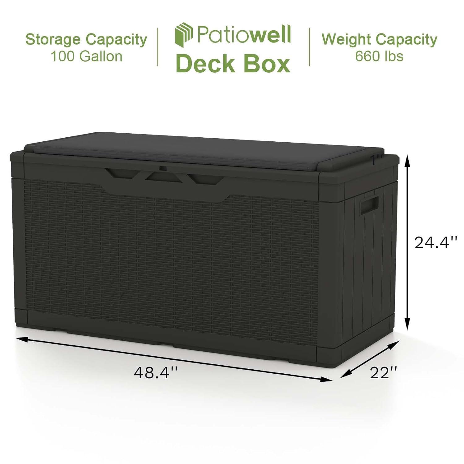 Patiowell 100 Gallons Water Resistant Resin Lockable Deck Box