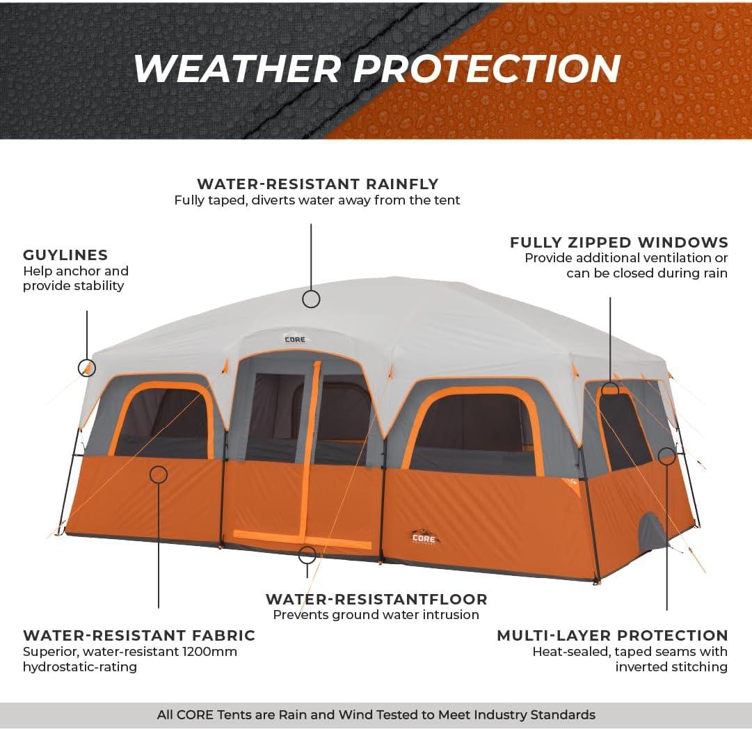 Large Orange and Gray 12-Person 2-Room Cabin Tent with Carry Bag