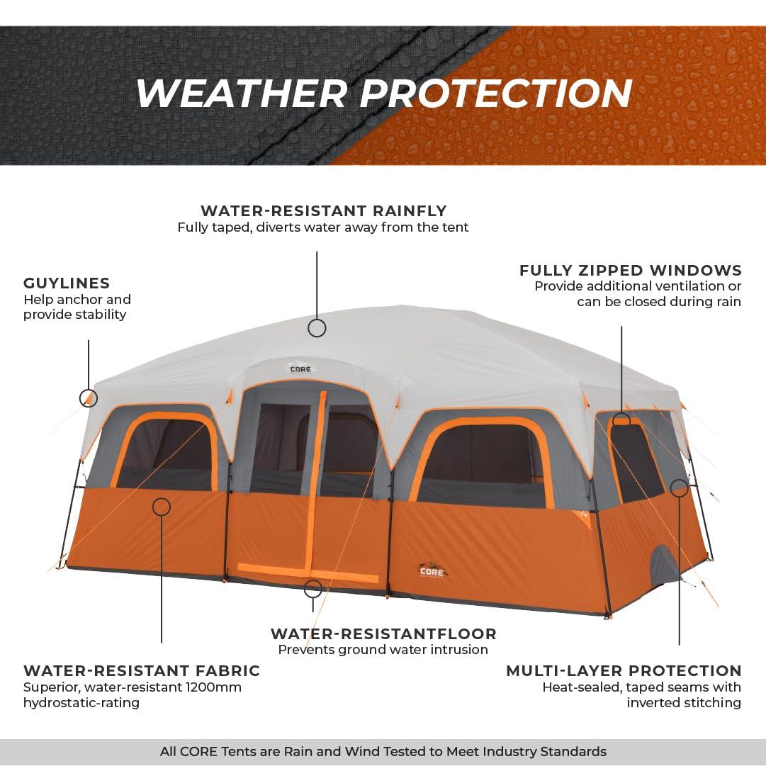 Large Orange and Gray 12-Person 2-Room Cabin Tent with Carry Bag