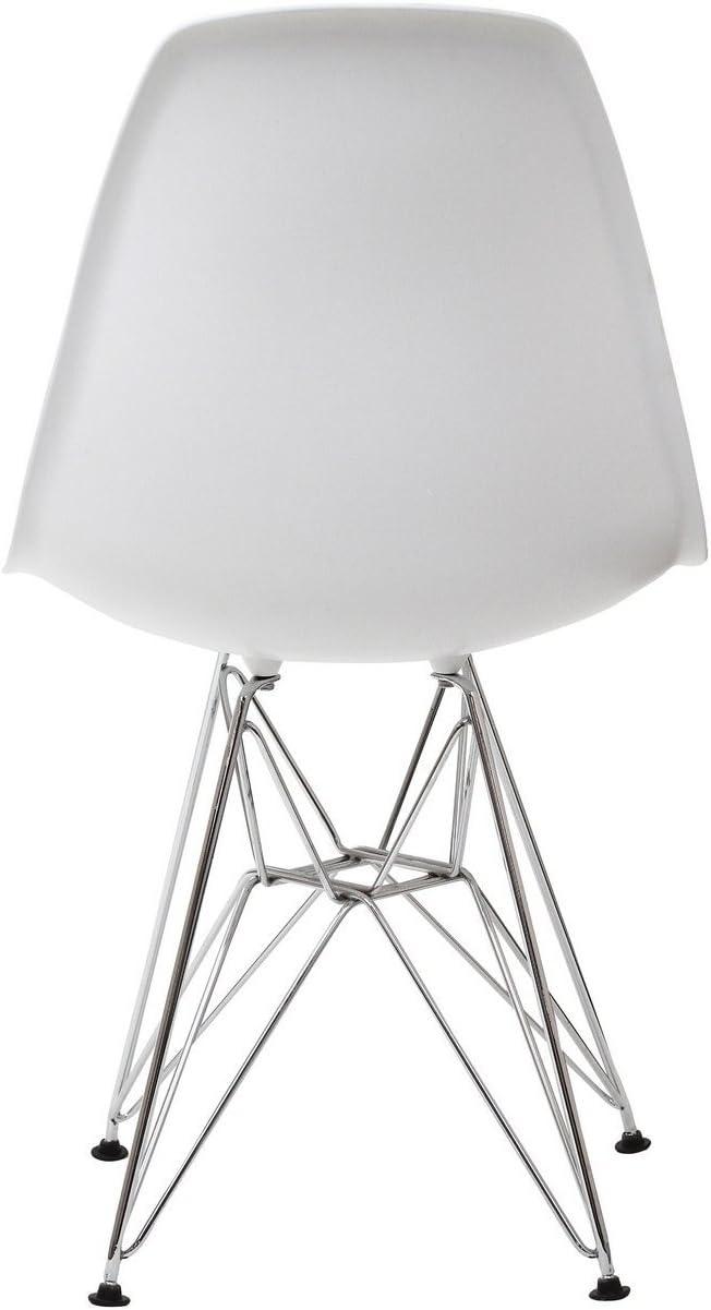 Sleek Modern Chromed Steel White Side Chair for Indoor/Outdoor