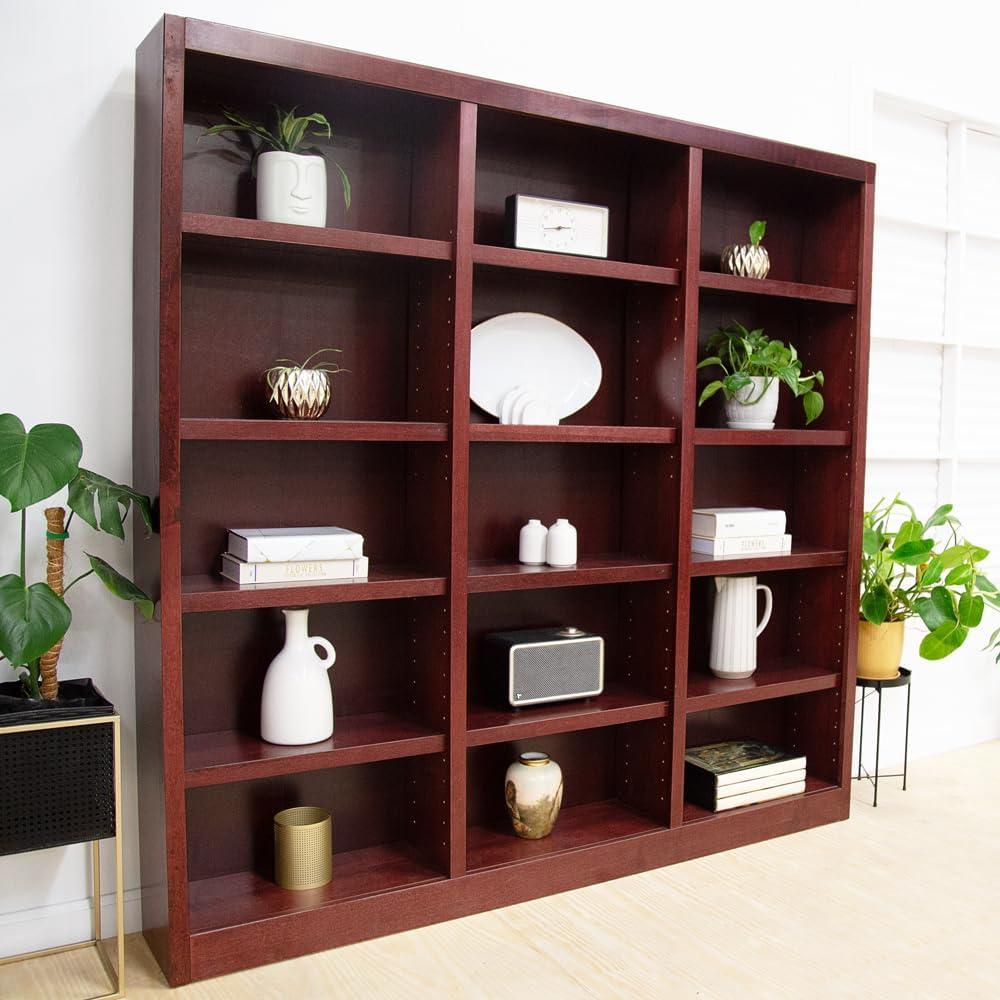Winston Porter Flannagan Triple Wide Wood Bookcase, 15 Bookshelf, 72 inch Tall Storage and Display Bookshelf for Home Office and Living Room