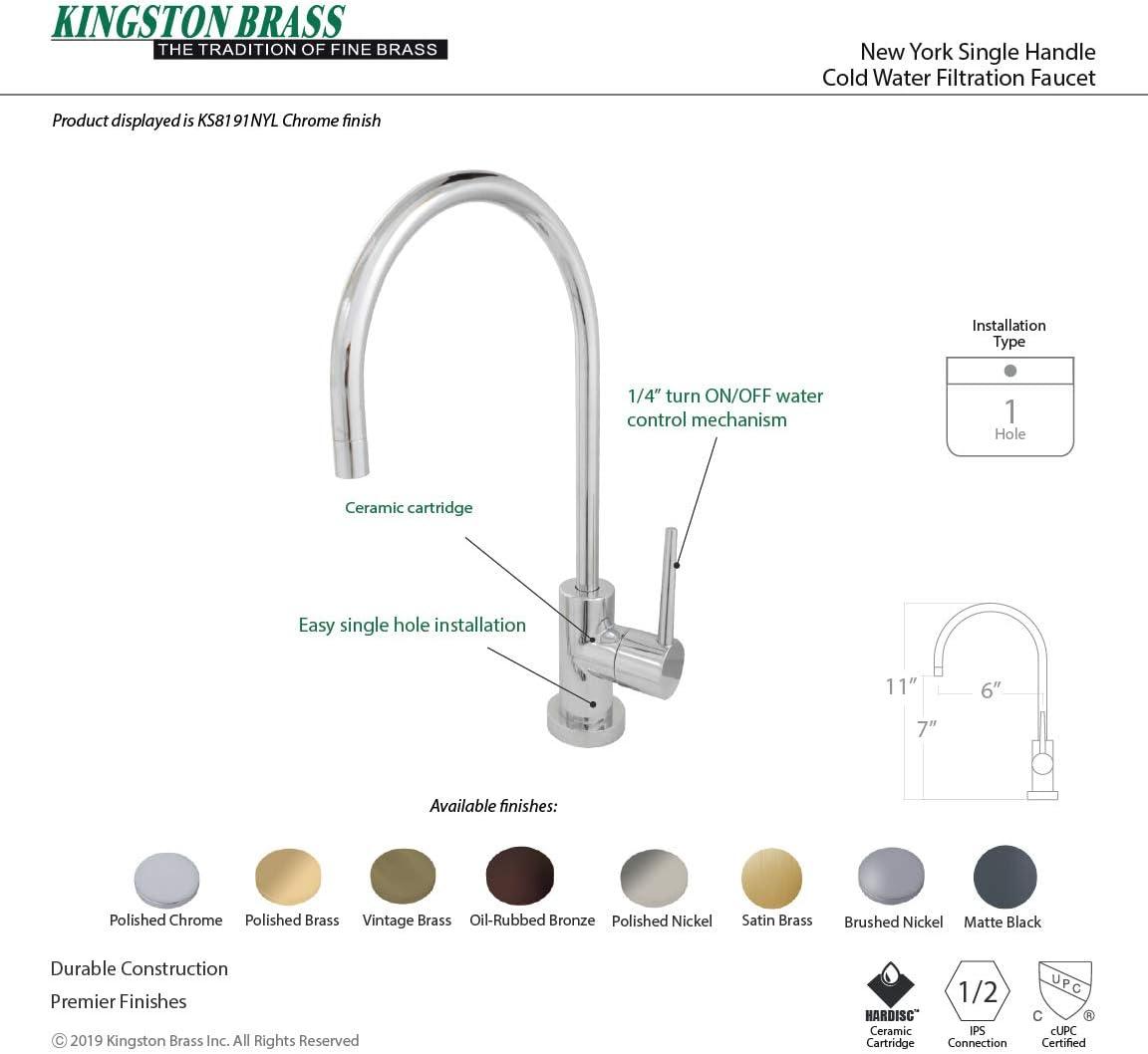 Kingston Brass New York Single-Handle 1-Hole Deck Mount Water Filtration Faucet