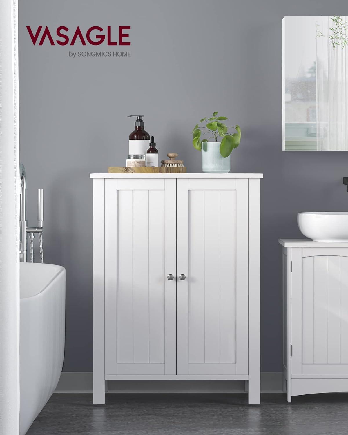 Bathroom Floor Storage Cabinet, Bathroom Storage Unit with 2 Adjustable Shelves, Bathroom Cabinet Freestanding, 11.8 x 23.6 x 31.5 Inches, White UBCB60W