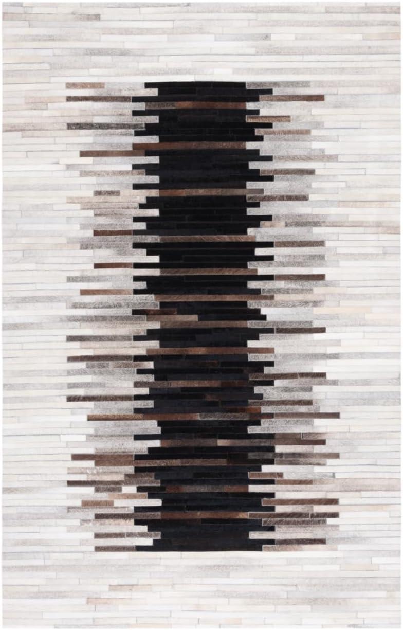 Handmade Gray and Brown Geometric Cowhide Area Rug