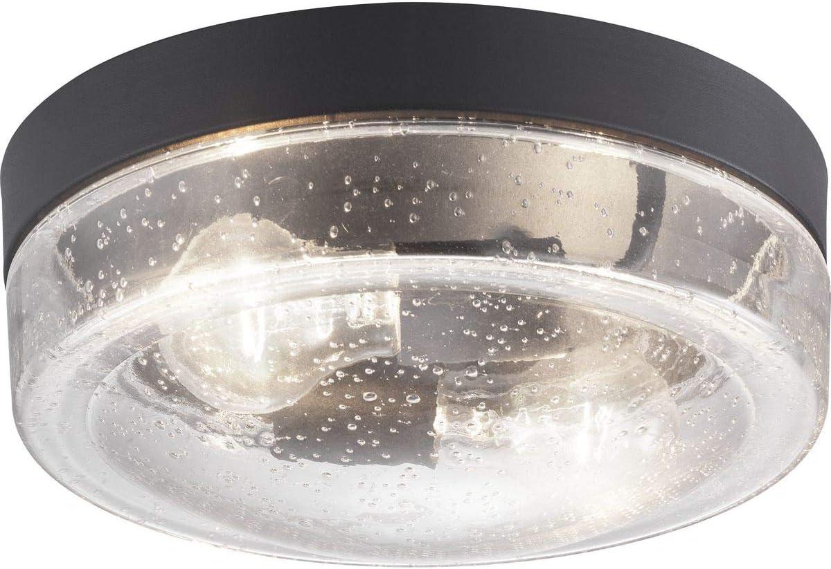 Progress Lighting Weldon 2-Light Flush Mount Ceiling Light in Black with Clear Seeded Glass