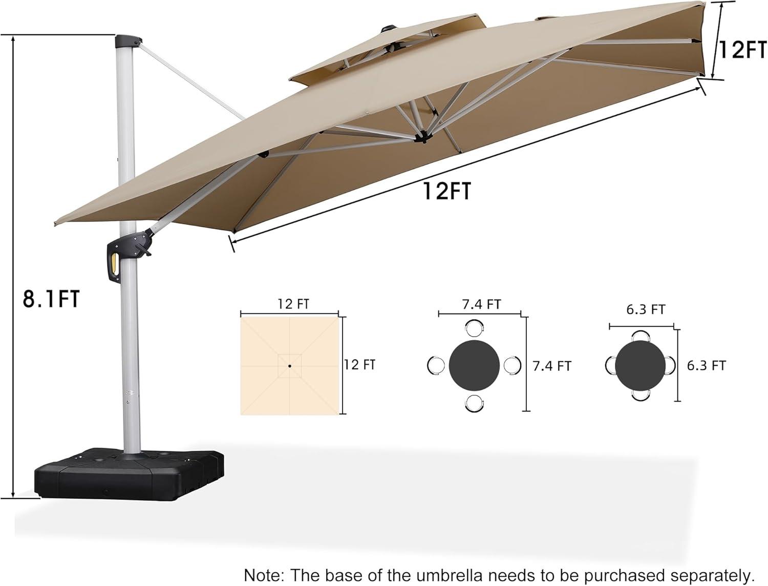 PURPLE LEAF 12 Feet Double Top Deluxe Square Patio Umbrella Offset Hanging Umbrella Cantilever Outdoor Market Umbrella Garden, Black
