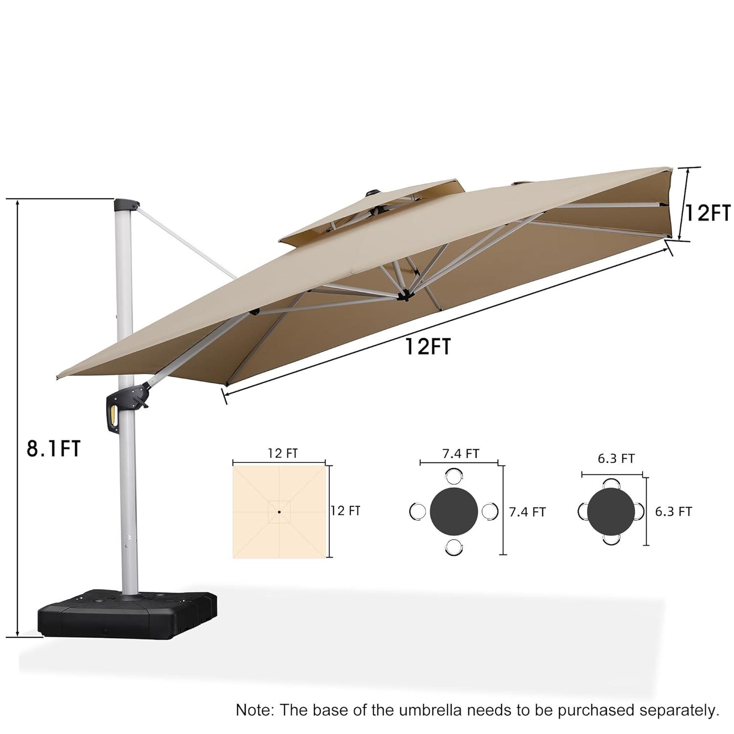 PURPLE LEAF 12 Feet Double Top Deluxe Square Patio Umbrella Offset Hanging Umbrella Cantilever Outdoor Market Umbrella Garden, Black