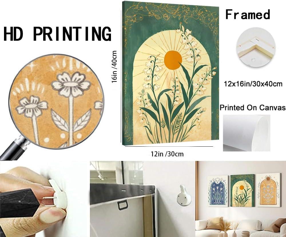 Lark Manor™ 3 Pieces Minimalism Botanical Canvas Wall Art Pink Flowers Line Plants Pictures Wall Decor Posters Print Artwork For Room Living Room Bedroom Bathroom Office Home Decoration