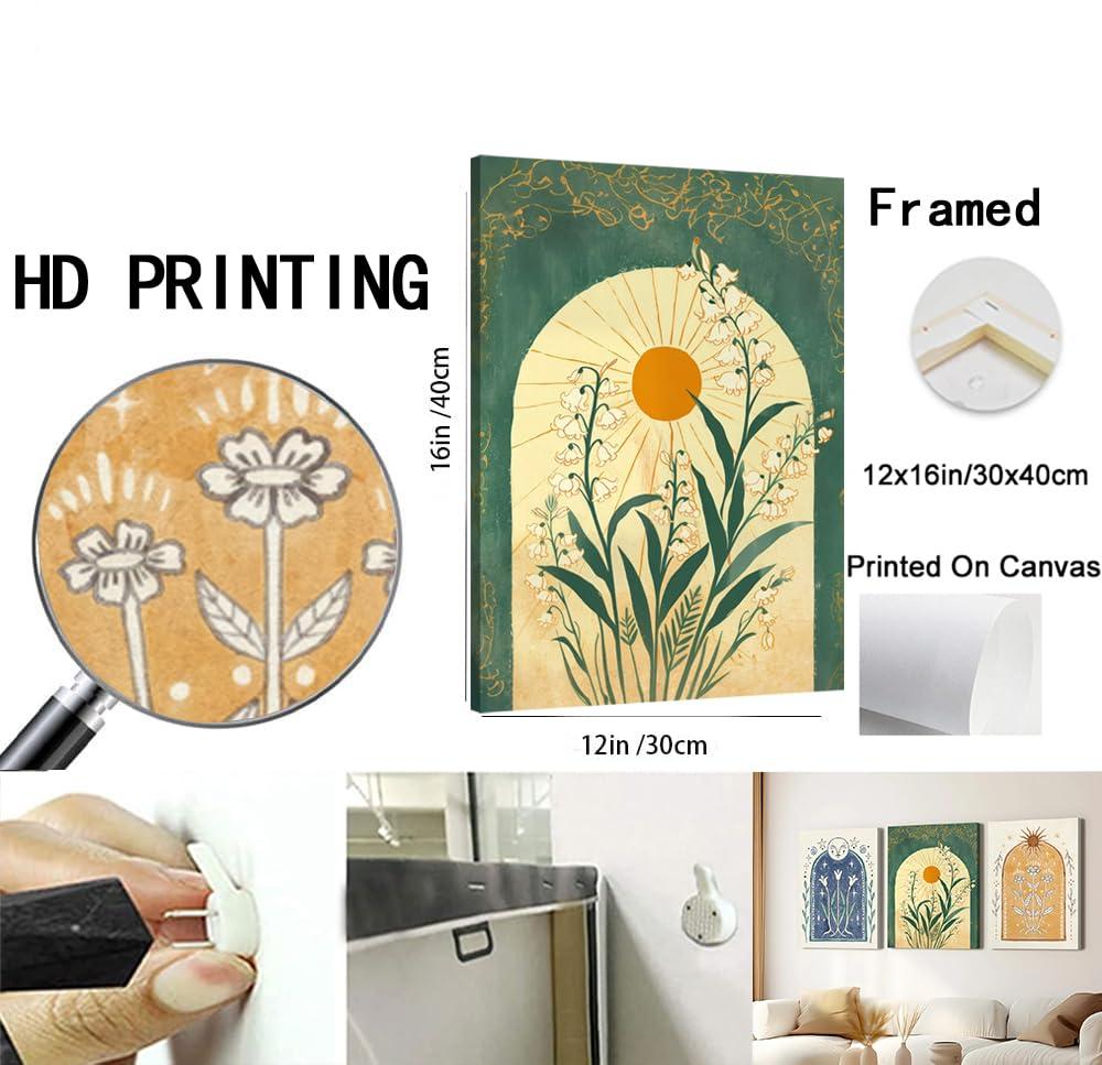 Lark Manor™ 3 Pieces Minimalism Botanical Canvas Wall Art Pink Flowers Line Plants Pictures Wall Decor Posters Print Artwork For Room Living Room Bedroom Bathroom Office Home Decoration