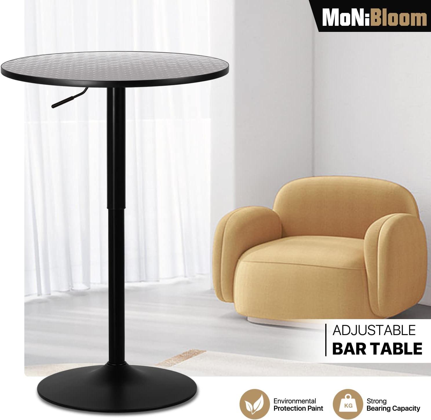 MoNiBloom Swivel Barstool Table 23.5" Round Adjustable Height Metal Pub Table for Coffee, Sliver