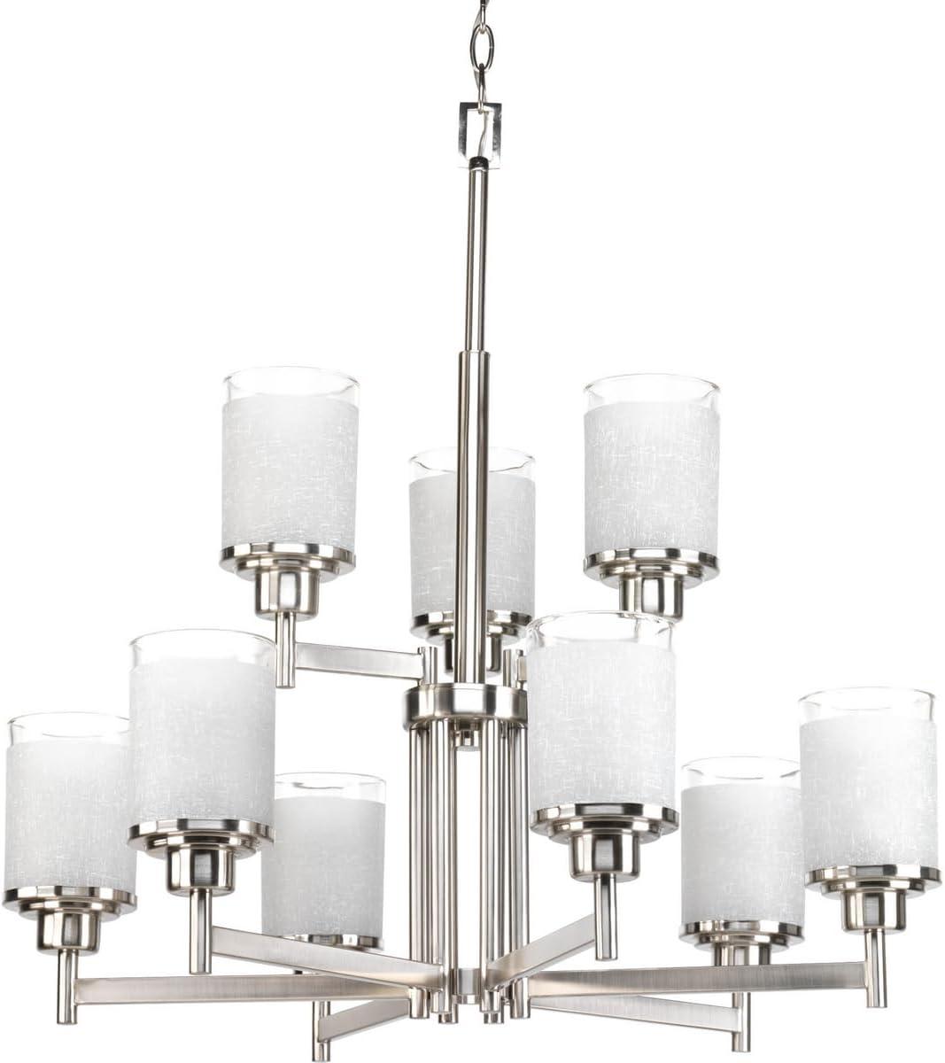 Progress Lighting Alexa 9-Light 2-Tier Chandelier, Brushed Nickel, Textured White Linen Glass