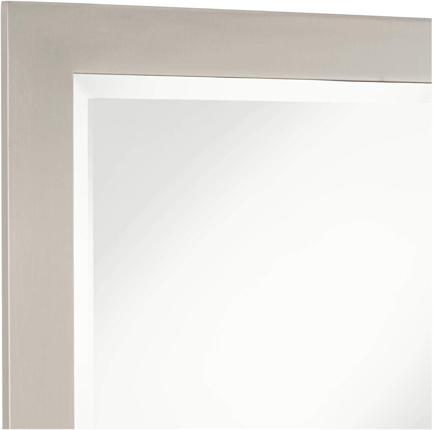 Possini Euro Design Metzeo Rectangular Vanity Wall Mirror Modern Beveled Edge Brushed Nickel Frame 26" Wide for Bathroom Bedroom Office Home Entryway