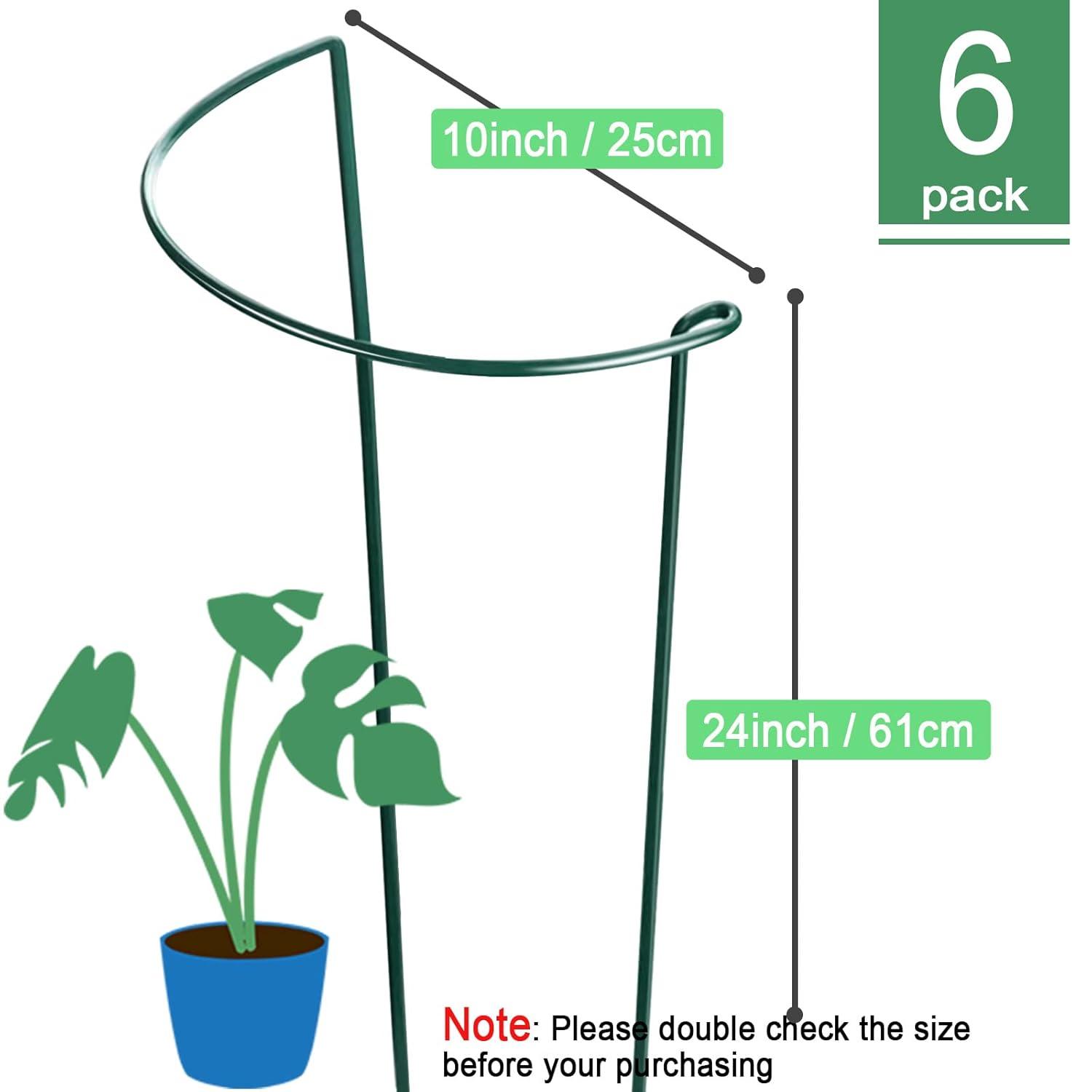 HiGift 6 Pack 24 Inch Plant Stakes, 10" Wide x 24" High Half Round Metal Peony Cages and Support, Green Garden Plant Stake Plant Support Ring Border for Peony Tomato,Hydrangea,Flower Indoor Outdoor