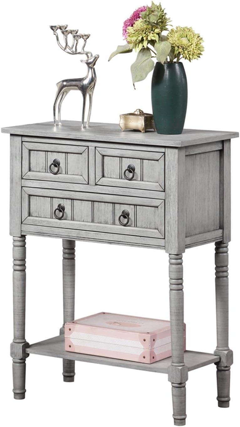 Covenience Concepts Kendra 3 Drawer Hall Table with Shelf, Wirebrush Light Gray