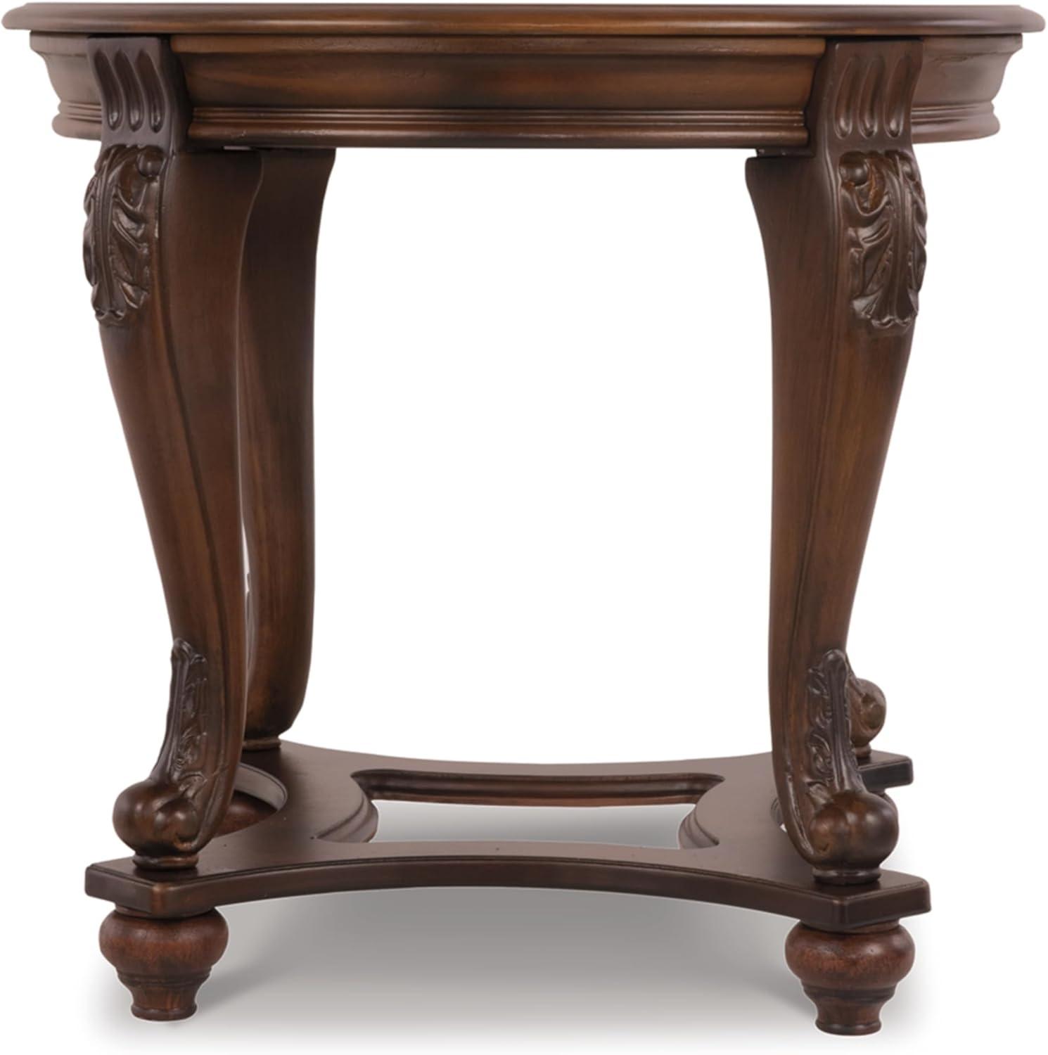 Signature Design by Ashley Norcastle End Table Dark Brown : Beveled Glass, Metal Accents, Wood Legs