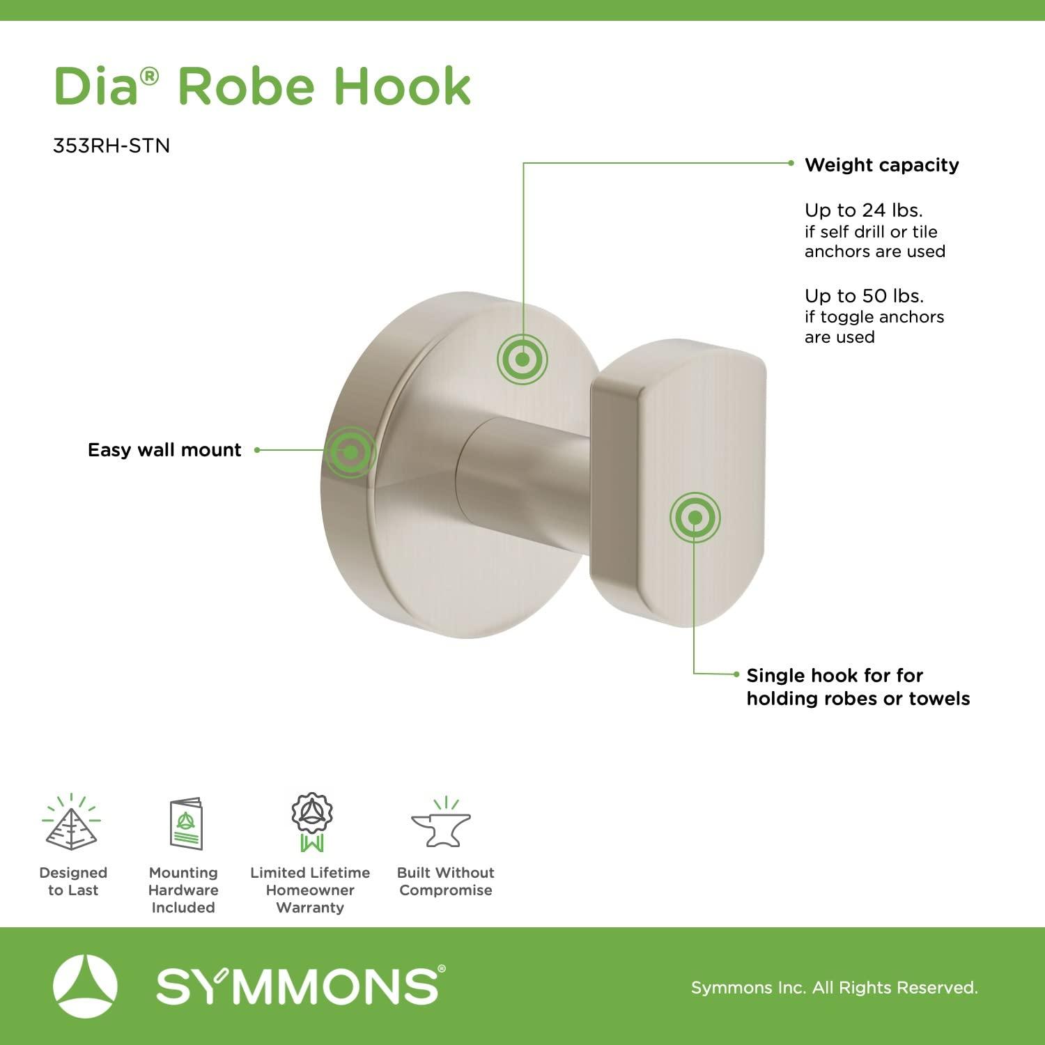 Dia Wall Mounted Robe Hook with Installation Hardware