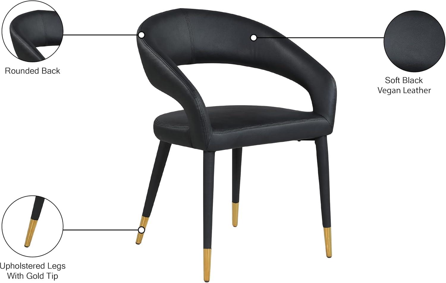 Destiny 23" Black Faux Leather Upholstered Arm Chair with Gold Accents