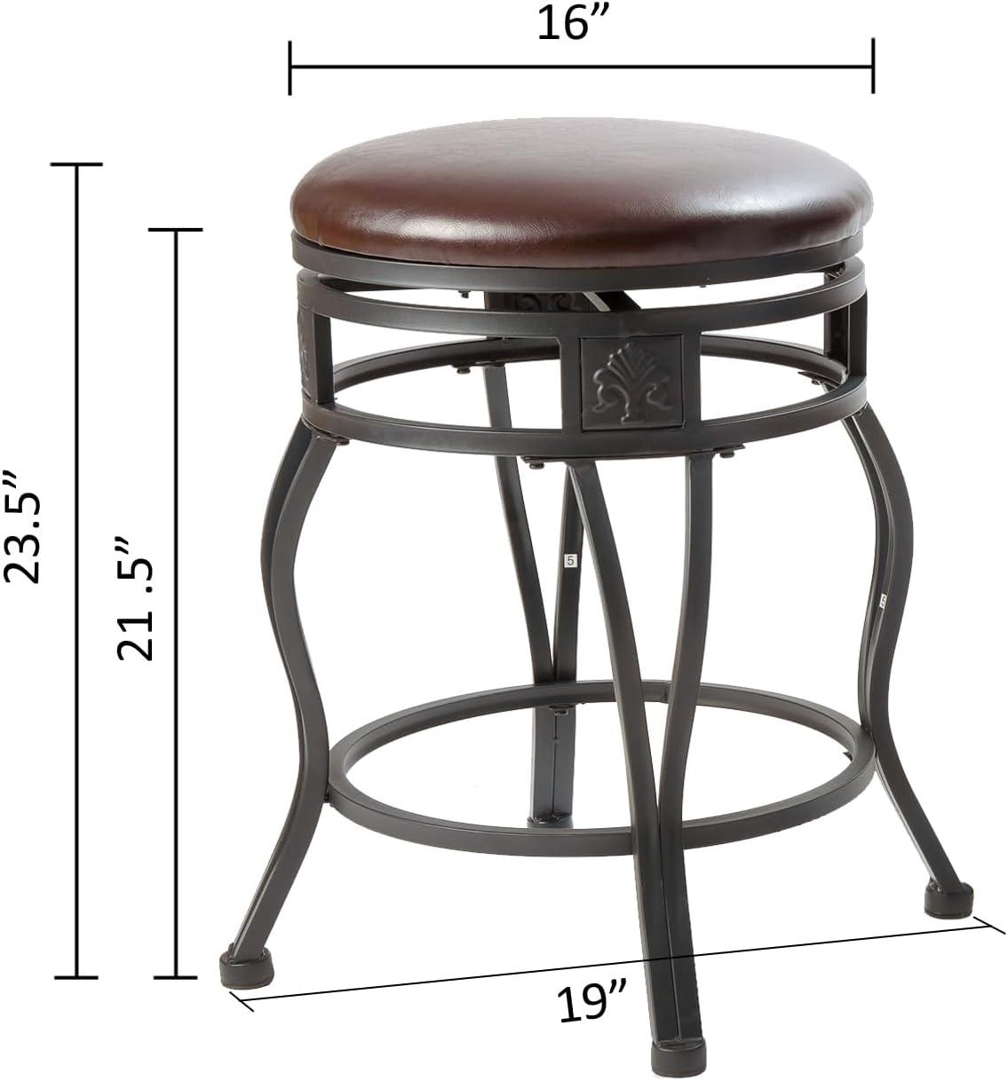 eHemco Swivel Metal Kitchen Counter Height Barstool with Upholstered Faux Leather Seat, 24 Inches, Black, Set of 2