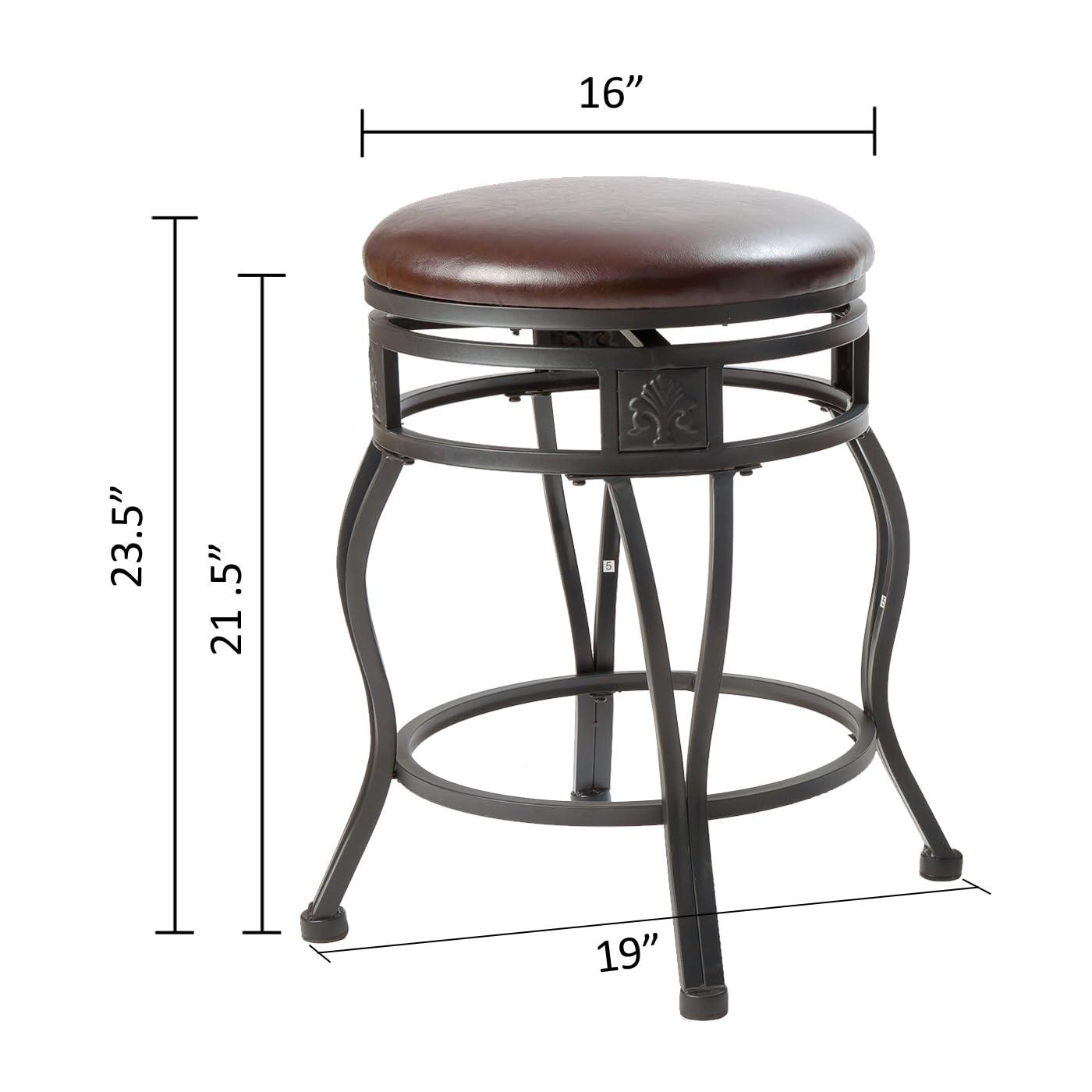 eHemco Swivel Metal Kitchen Counter Height Barstool with Upholstered Faux Leather Seat, 24 Inches, Black, Set of 2