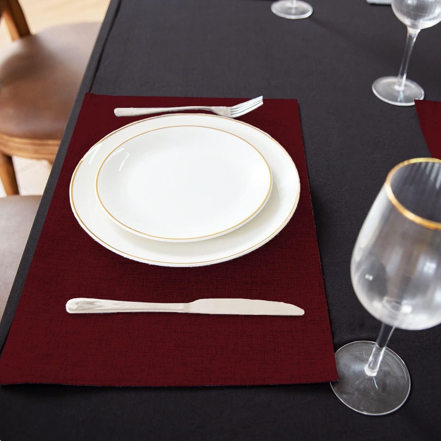 Burgundy Rectangular Linen-Style Fabric Placemats Set of 8