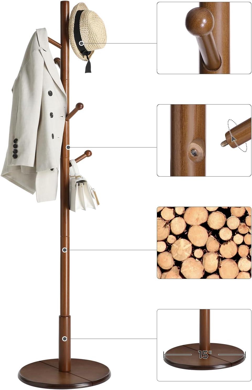 Coat Rack with 7 Rounded Hooks, Hall Tree, Coat Stand Dark Walnut