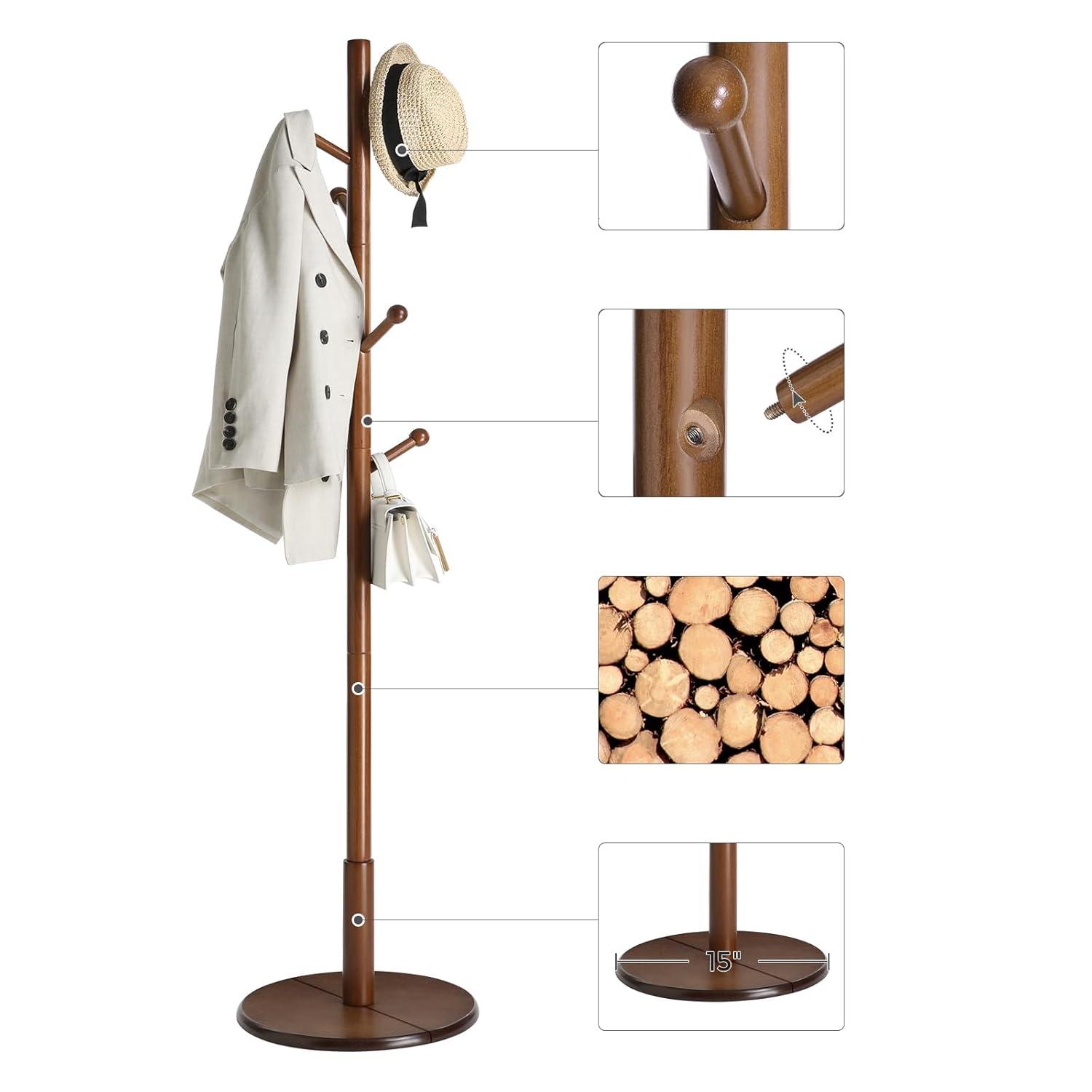 Coat Rack with 7 Rounded Hooks, Hall Tree, Coat Stand Dark Walnut