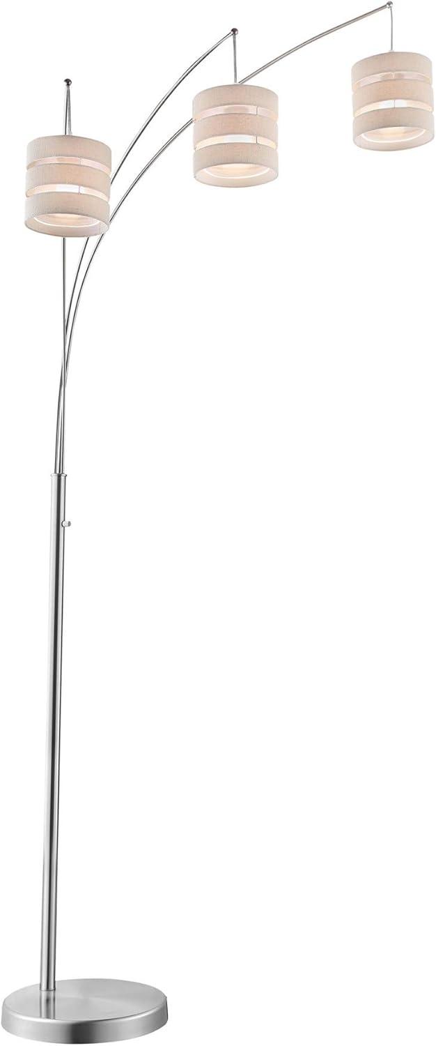 Elegant Silver Falan 92" Arc Floor Lamp with Fabric Drum Shades