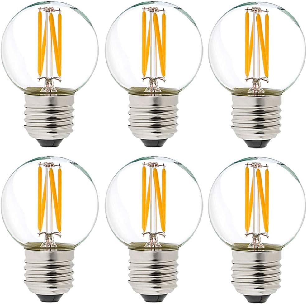 Dimmable White LED Edison Globe Bulbs 6-Pack