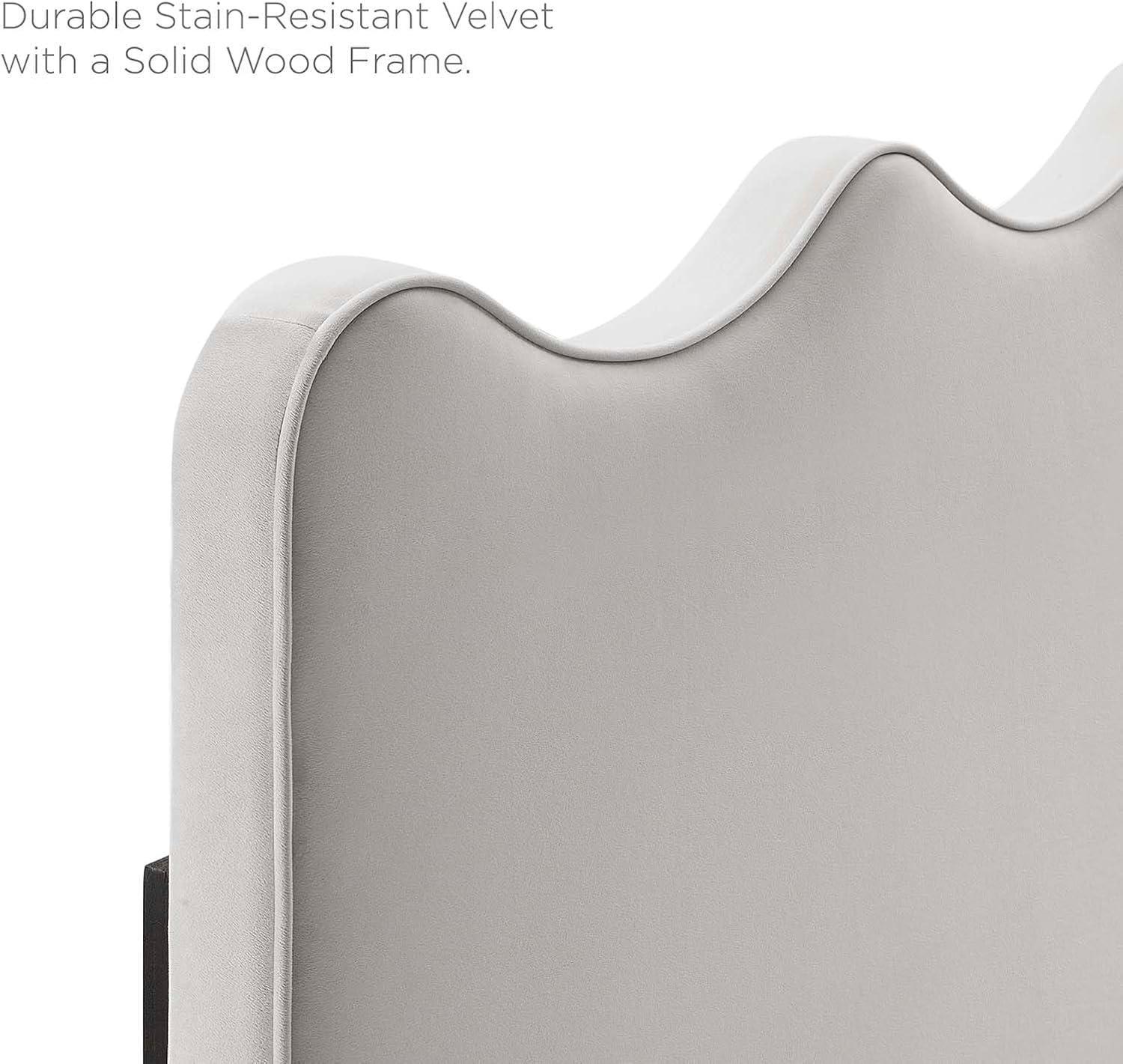 Light Gray Velvet Upholstered Twin Headboard with Wood Frame