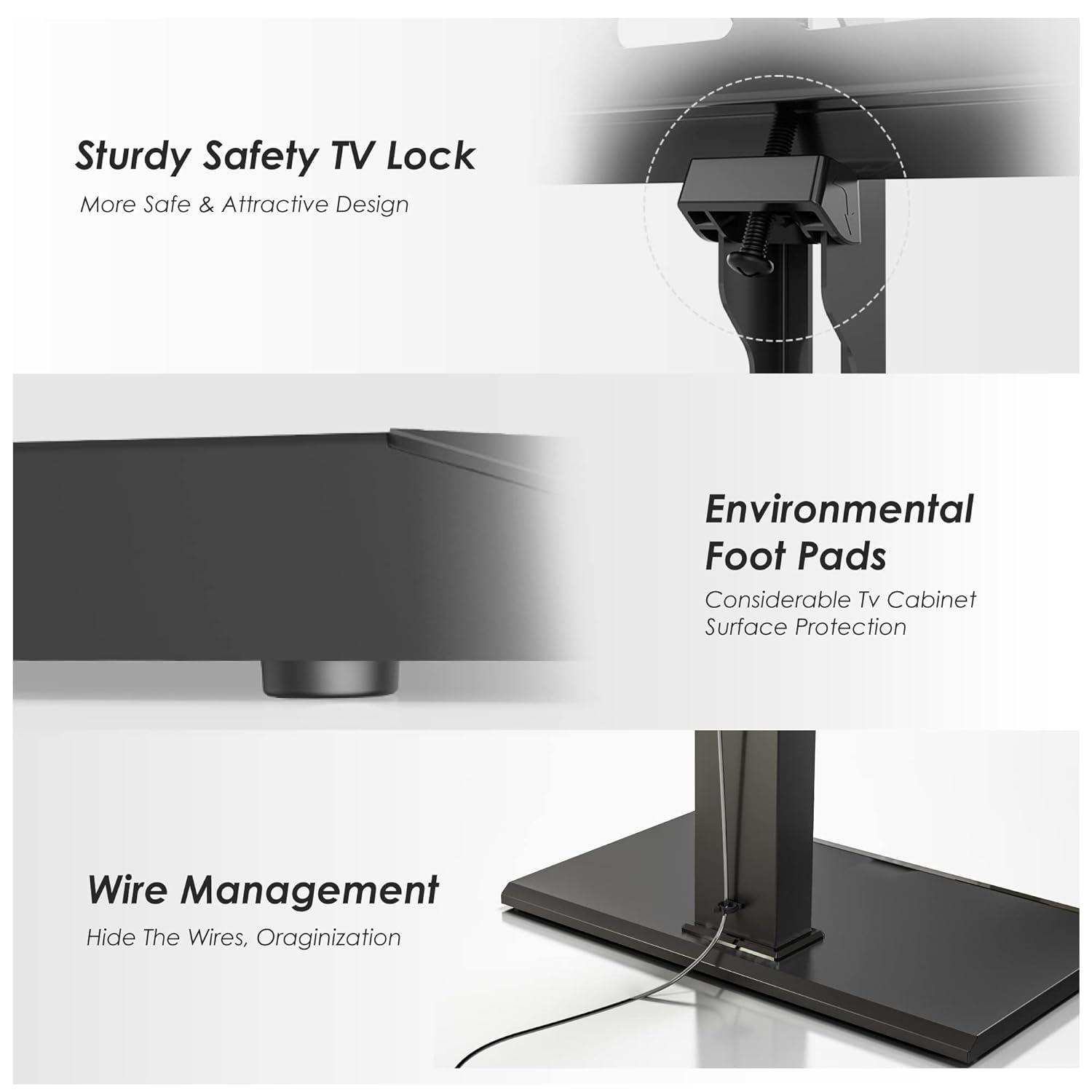 FITUEYES Floor TV Stand Iron Base with Swivel Mount for 50-85 Inch Large LCD/LED TVs Adjustable Shelf Tall Corner TV Stands for Bedroom and Living Room Hold Up to 110 lbs Black