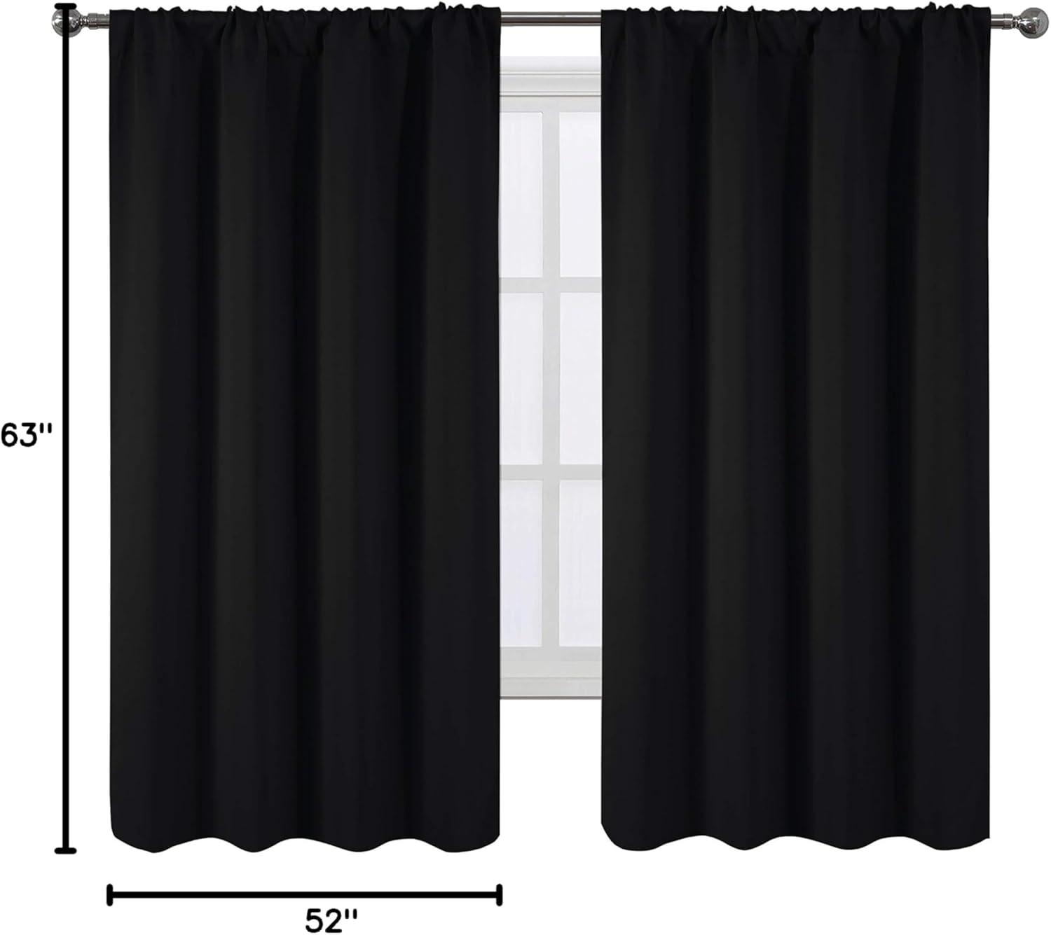 Coodeto Short Blackout Curtains Black, Set of 2, W52 x L63 - Blackout Curtains for Kitchen and Kids Bedroom